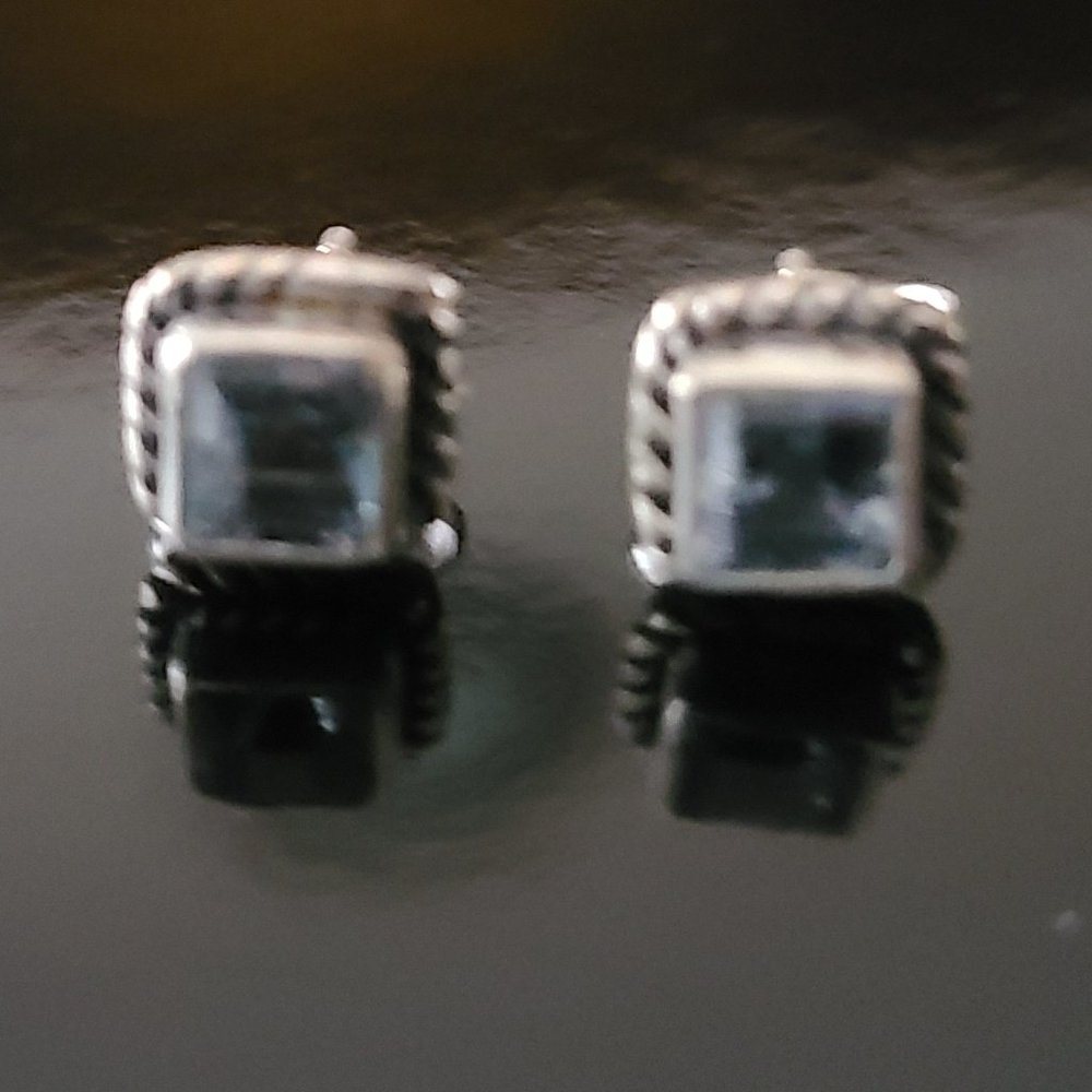 Blue Topaz Stud Earrings Sterling Silver -Topaz Earrings-Topaz Jewelry - Picture 5 of 6
